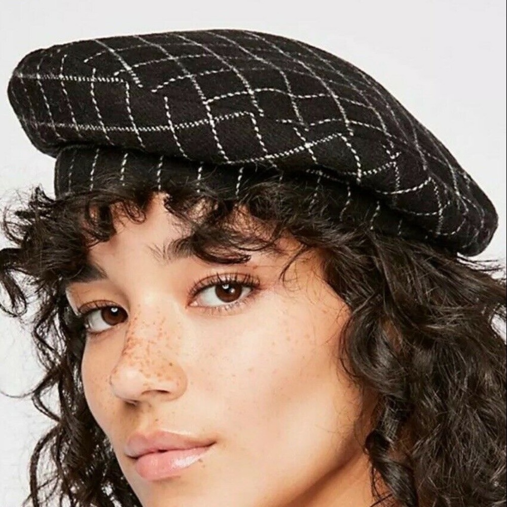 NEW Free People Check You Out Checkered Beret Hat Z395-6